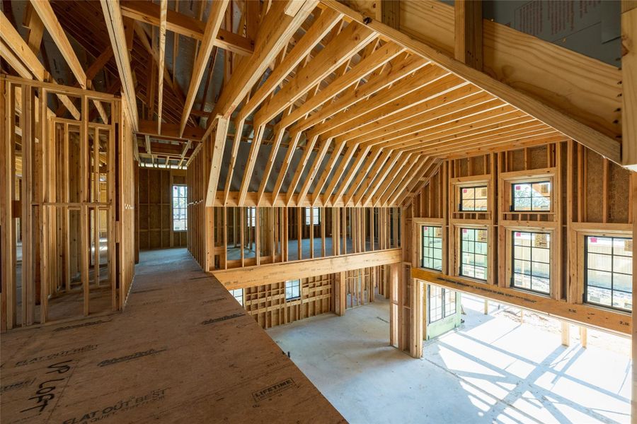 In this stage of construction, the vision is unmistakable an airy, double-height living area shaped by precision and purpose. The interplay of structure and light sets the tone for a space that will feel both grand and inviting once complete.