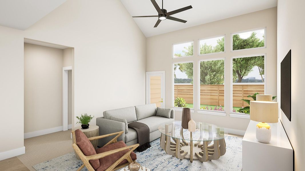 Furnished interior view inside a new home in Prairie Collection at The Meadows, Denton (Image 4). Furnished interior view inside a new home in Prairie Collection at The Meadows, Denton (Image 4).