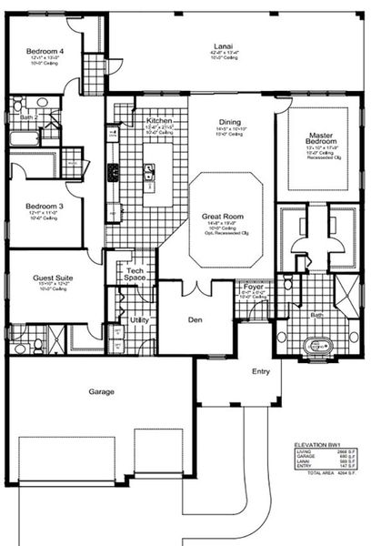 2D floor plan layout for the Savannah 2 by Neal Communities in Boca Royale Golf & Country Club at Wellen Park, Englewood, FL (Image 5).
