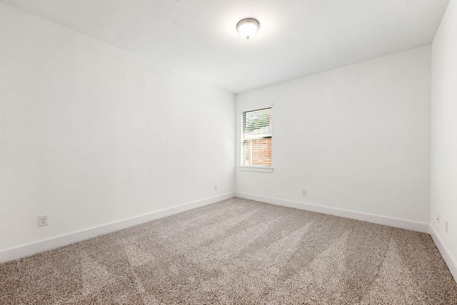 Secondary bedroom with plush carpet and neutral paint