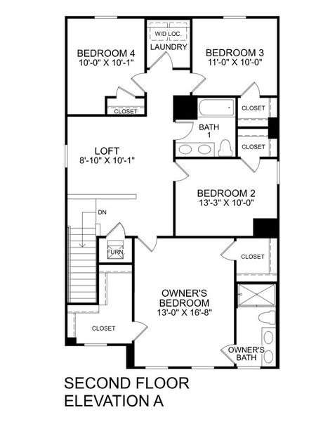 2D floor plan layout for the Marigold by Ryan Homes in Meadows Edge Single Family Homes, Conway, SC (Image 3).