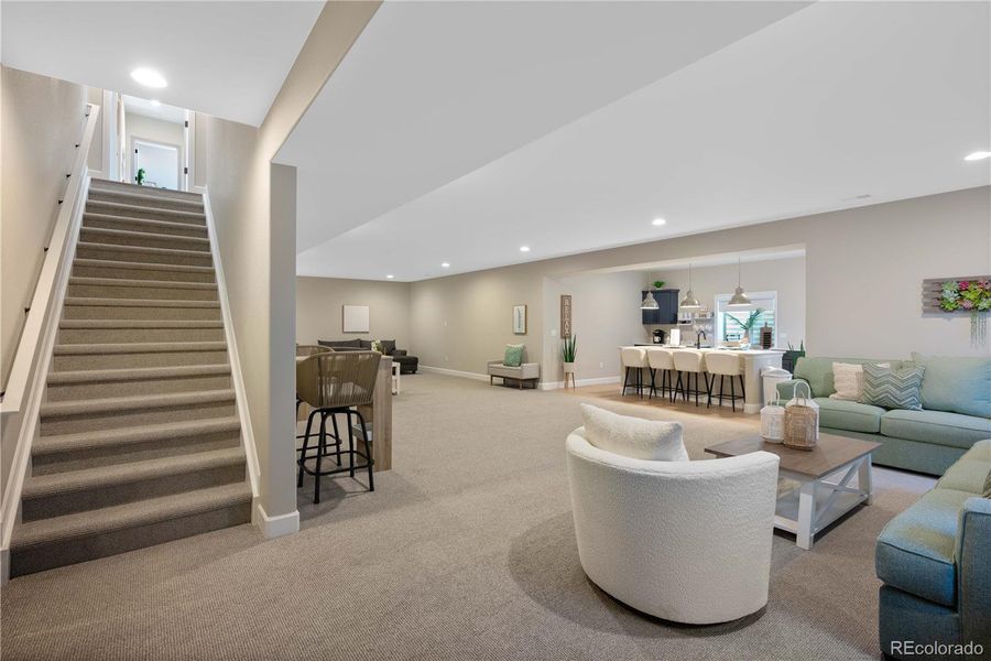 Basement Living Area with Kitchenette Area.