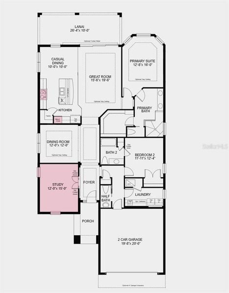 2D floor plan layout of this home in Esplanade at Center Lake Ranch, St. Cloud, FL (Image 4).