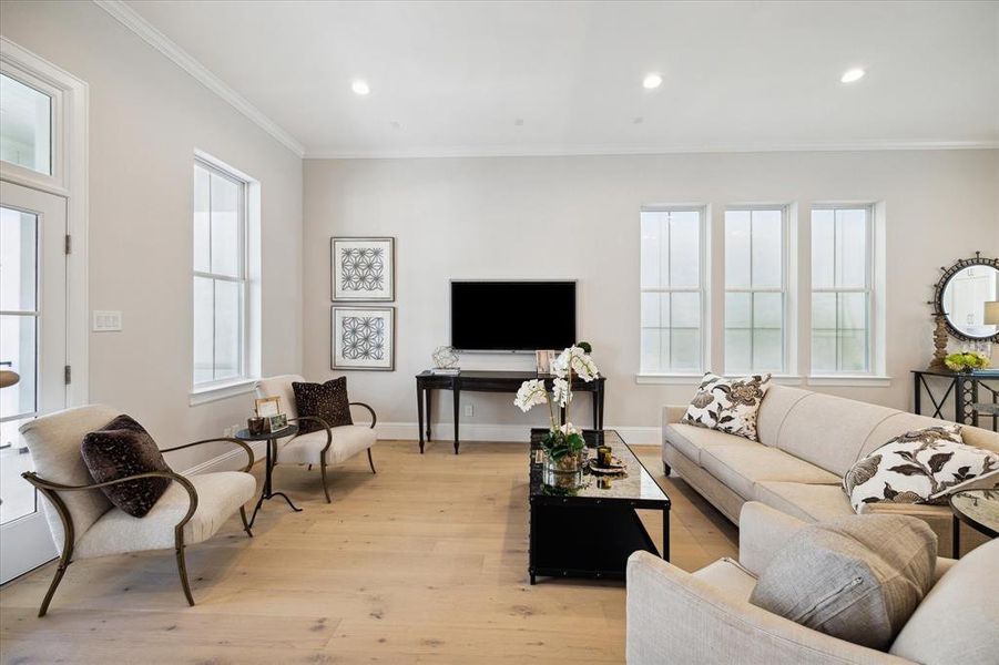 Oversized living space with plenty of seating on the 2nd level with soaring ceilings