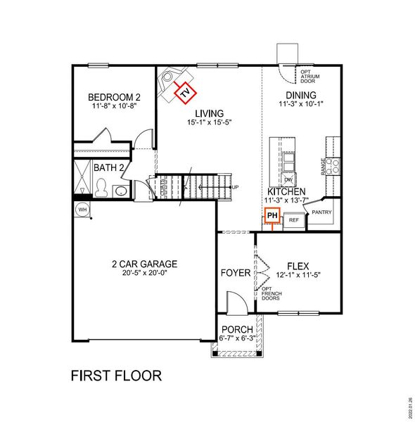 2D floor plan layout of this home in Treemont Commons, Wellford, SC (Image 5).
