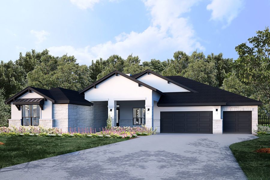 Representative exterior photo of a completed home built from the Emerald II by Giddens Homes in Riverstone, Georgetown, TX (Image 21).