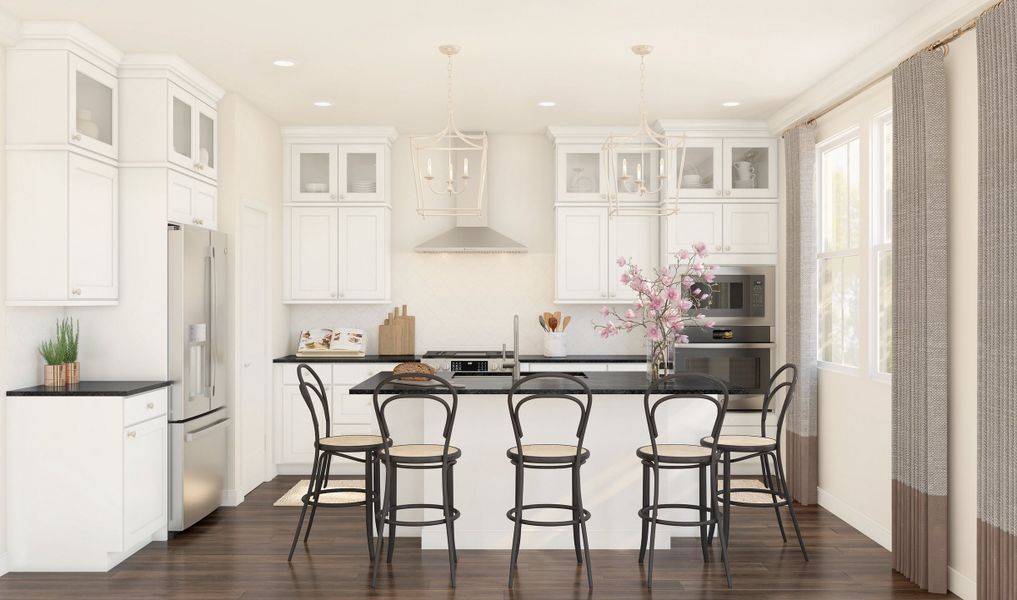 Kitchen with glass upper cabinets