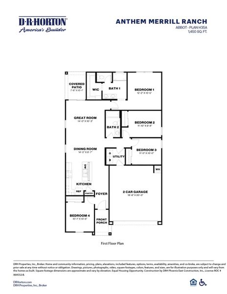 2D floor plan layout for the Abbot by D.R. Horton in Anthem at Merrill Ranch, Florence, AZ (Image 5).