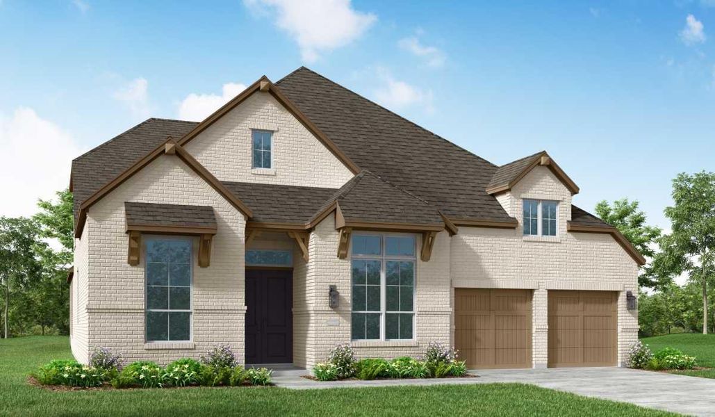 View of front of home with brick siding, a garage, a front yard, and driveway View of front of home with brick siding, a garage, a front yard, and driveway