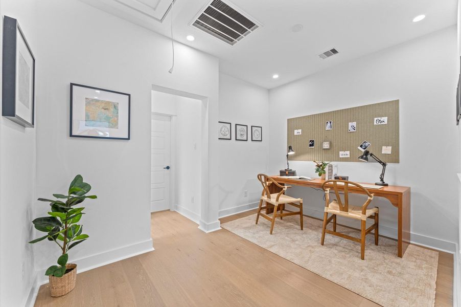 This adaptable second-floor flex room offers endless possibilities to suit your lifestyle—whether you're working remotely, staying fit, or relaxing with your favorite shows. The space features a spacious layout that easily accommodates a desk setup, workout equipment, or cozy media seating. Sleek flooring and modern lighting enhance the room’s contemporary vibe, while its location provides privacy and quiet away from the main living areas. A true bonus space designed for flexibility, comfort, and creativity This adaptable second-floor flex room offers endless possibilities to suit your lifestyle—whether you're working remotely, staying fit, or relaxing with your favorite shows. The space features a spacious layout that easily accommodates a desk setup, workout equipment, or cozy media seating. Sleek flooring and modern lighting enhance the room’s contemporary vibe, while its location provides privacy and quiet away from the main living areas. A true bonus space designed for flexibility, comfort, and creativity