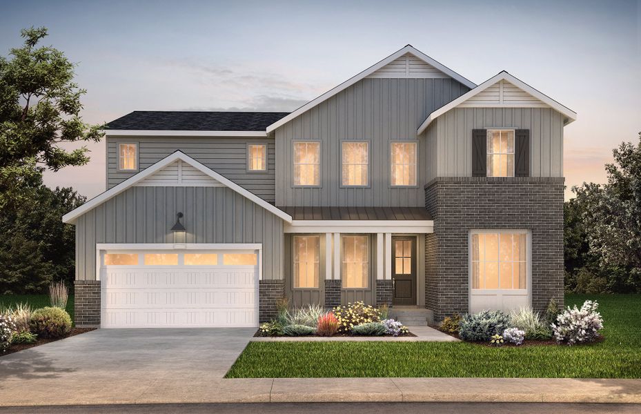 Two-story Prodigy plan shown in Elevation A with a three-car garage.