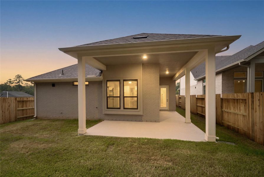 The extended covered patio features high ceilings and recessed lighting, perfect for year-round outdoor entertainment. The extended covered patio features high ceilings and recessed lighting, perfect for year-round outdoor entertainment.