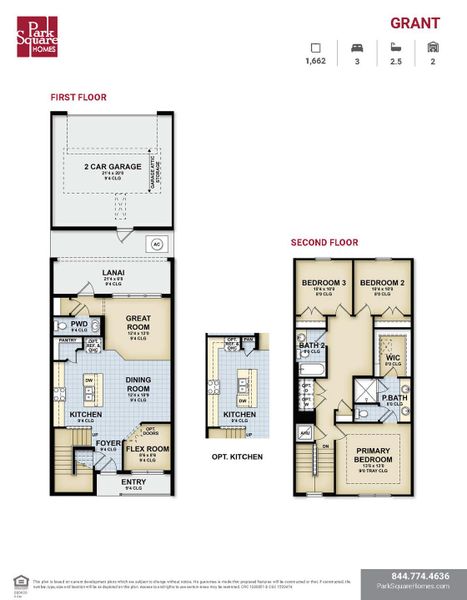 2D floor plan layout for the Grant by Park Square Residential in The Residences at Emerson Park, Apopka, FL (Image 4).