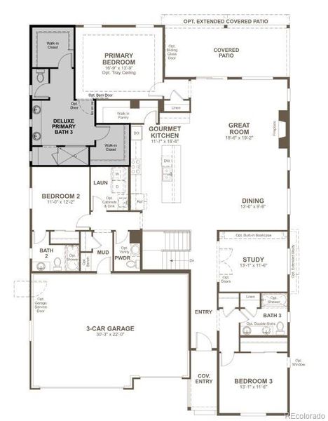 2D floor plan layout of this home in The Aurora Highlands, Aurora, CO (Image 3).