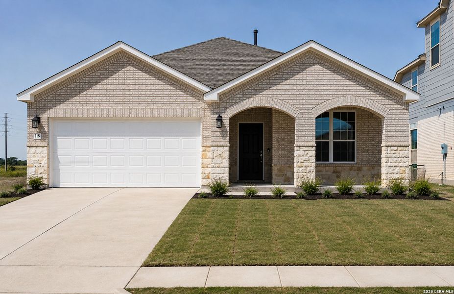 Front exterior of a new home in Nopal Valley, San Antonio, TX, highlighting curb appeal (Image 1). Front exterior of a new home in Nopal Valley, San Antonio, TX, highlighting curb appeal (Image 1).