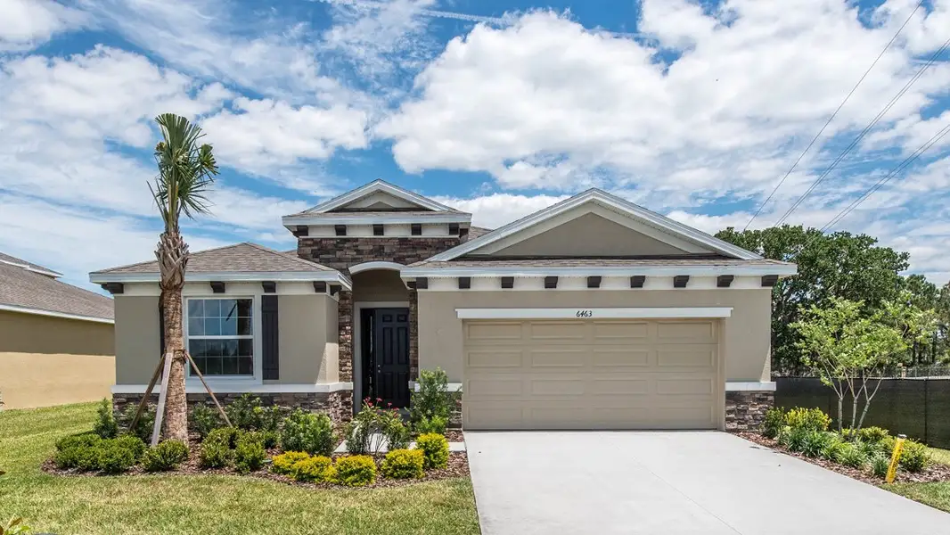 Representative exterior photo of a completed home built from the Lantana by D.R. Horton in Twisted Oaks, Wildwood, FL (Image 1). Representative exterior photo of a completed home built from the Lantana by D.R. Horton in Twisted Oaks, Wildwood, FL (Image 1).