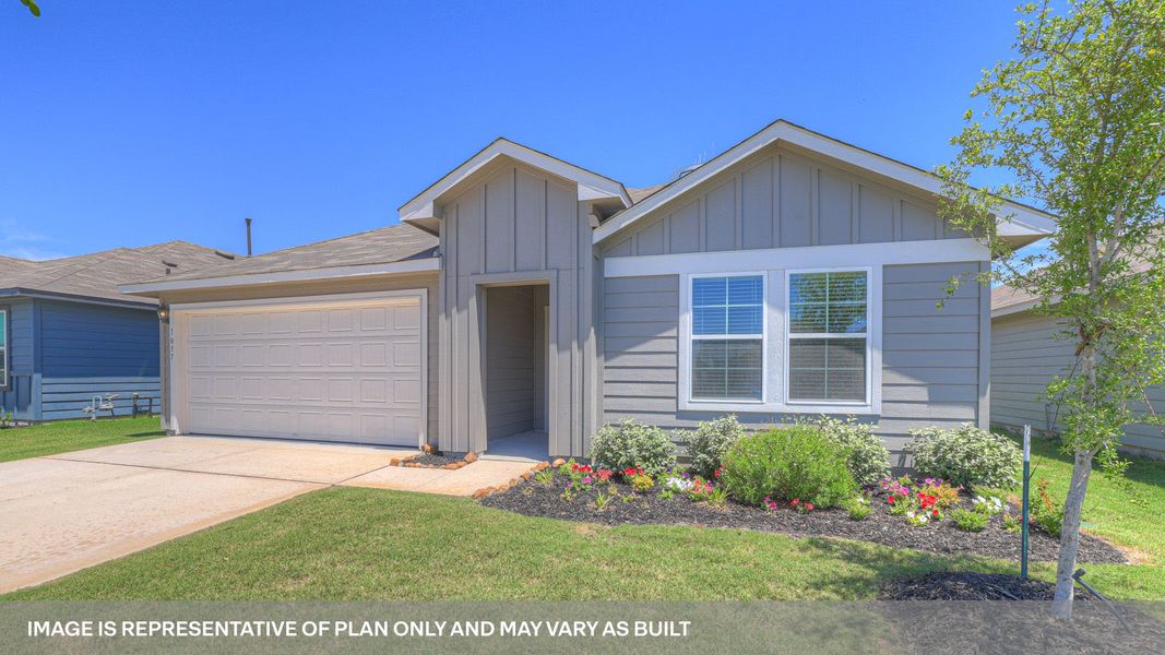 Representative exterior photo of a completed home built from the The Irvine by D.R. Horton in Navarro Fields, Seguin, TX (Image 2). Representative exterior photo of a completed home built from the The Irvine by D.R. Horton in Navarro Fields, Seguin, TX (Image 2).