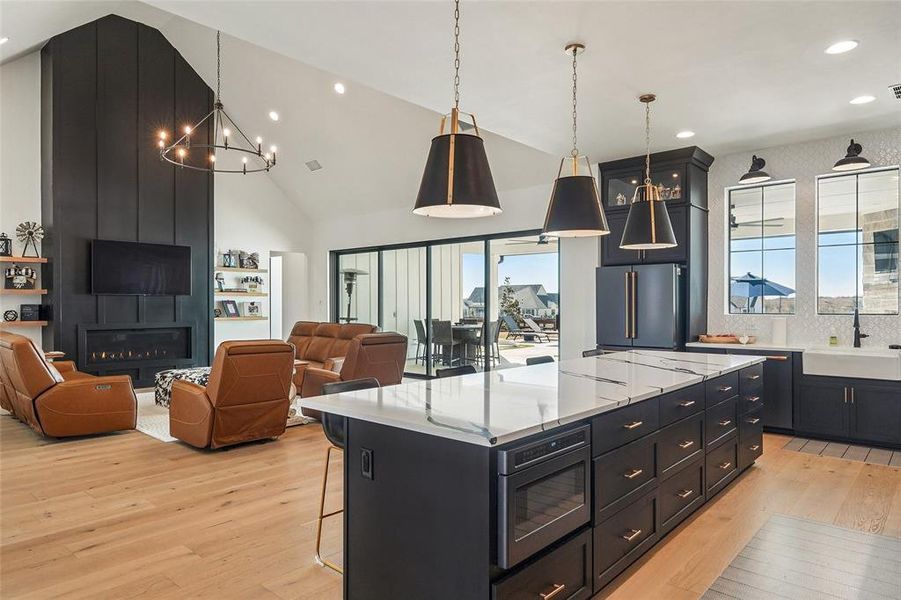 View from kitchen overlooking the family room
