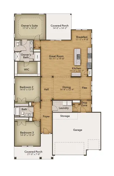 2D floor plan layout for the The Sand Dollar by Chesapeake Homes in Coastal Club of the Carolinas, Calabash, NC (Image 3).