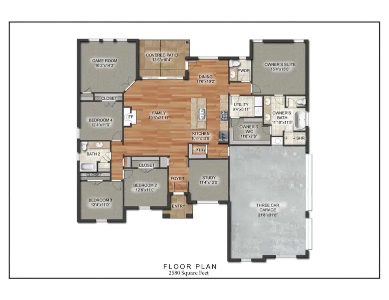 2D floor plan layout of this home in Eagles Bluff, Willow Park, TX (Image 3).