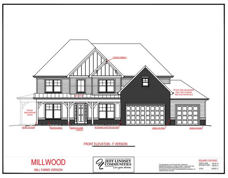 Representative rendering of the exterior for the Millwood F by Jeff Lindsey Communities (Image 1).