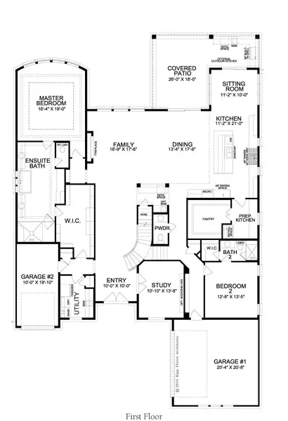 2D floor plan layout for the Montecito by Landon Homes in Fields - Brookside North, Frisco, TX (Image 5). 2D floor plan layout for the Montecito by Landon Homes in Fields - Brookside North, Frisco, TX (Image 5).