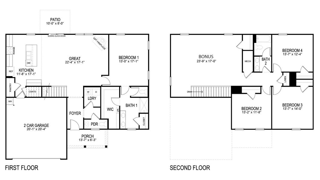 2D floor plan layout for the Fairview by D.R. Horton in Keebler Meadows, Johnson City, TN (Image 3).