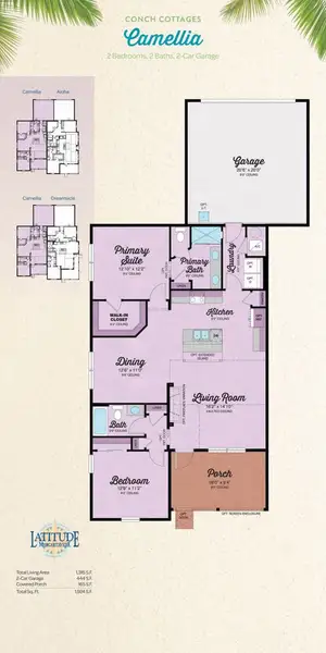 2D floor plan layout for the Camellia by Minto Communities in Latitude Margaritaville Watersound, Panama City Beach, FL (Image 3).
