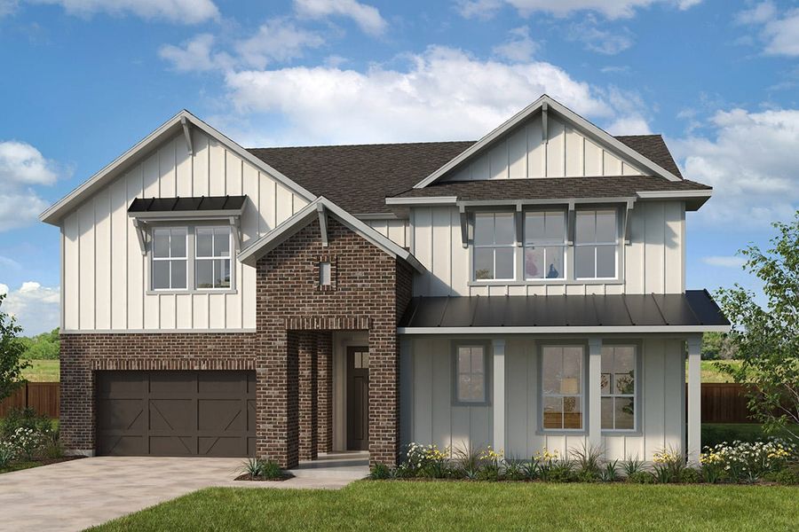 Representative exterior photo of a completed home built from the Plan 3556 by KB Home in Sierra Vista at Kelly Ranch, Aledo, TX (Image 4). Representative exterior photo of a completed home built from the Plan 3556 by KB Home in Sierra Vista at Kelly Ranch, Aledo, TX (Image 4).