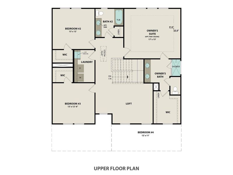 2D floor plan layout for the The Willow C by Davidson Homes LLC in Woods Crossing, Gallatin, TN (Image 6).
