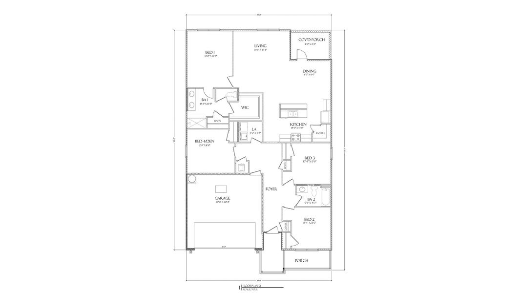 2D floor plan layout for the Cali by D.R. Horton in Magnolia at the Bluffs Phase 3, Freeport, FL (Image 4).
