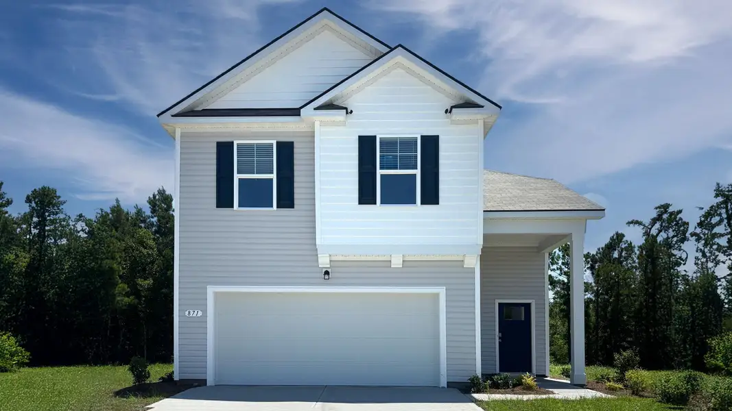 Front exterior of a new home in Heritage Crossing, Conway, SC, highlighting curb appeal (Image 1). Front exterior of a new home in Heritage Crossing, Conway, SC, highlighting curb appeal (Image 1).