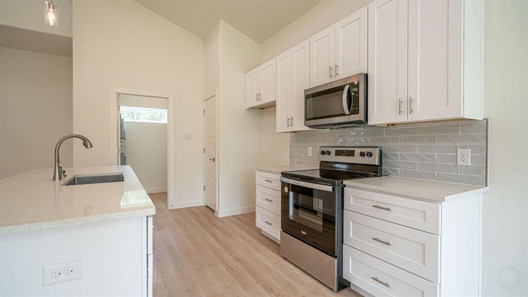 stainless microwave and electric range