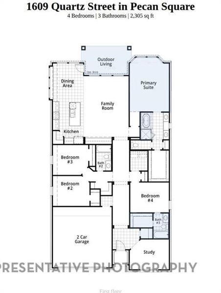 2D floor plan layout of this home in Pecan Square, Northlake, TX (Image 3).