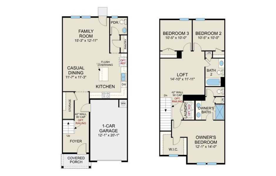 2D floor plan layout for the Kenley - Townhomes by Dream Finders Homes in Barrington Townhomes, Zebulon, NC (Image 3).