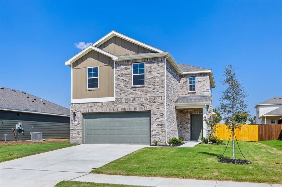 Front exterior of a new home in MiraVerde, Crowley, TX, highlighting curb appeal (Image 2). Front exterior of a new home in MiraVerde, Crowley, TX, highlighting curb appeal (Image 2).