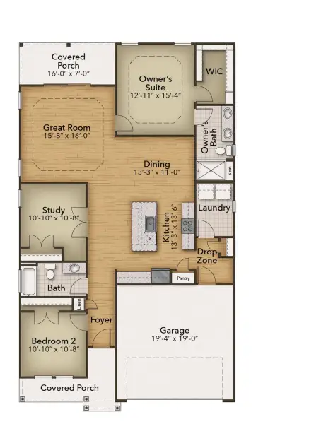 2D floor plan layout of this home in Heritage Park at Longs, Longs, SC (Image 4).