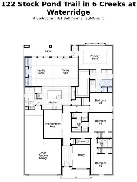 2D floor plan layout of this home in 6 Creeks at Waterridge: 60ft. lots, Kyle, TX (Image 2). 2D floor plan layout of this home in 6 Creeks at Waterridge: 60ft. lots, Kyle, TX (Image 2).
