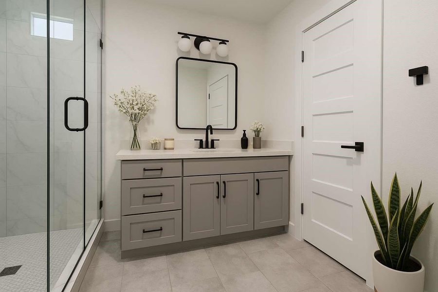 2nd vanity and sink with storage in the primary, ensuite bathroom.