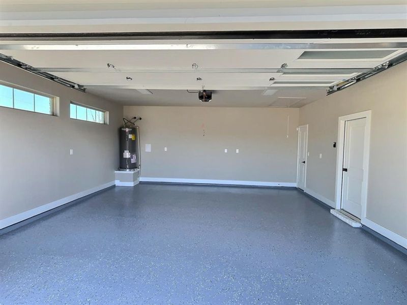 Finished garage with durable epoxy-coated flooring