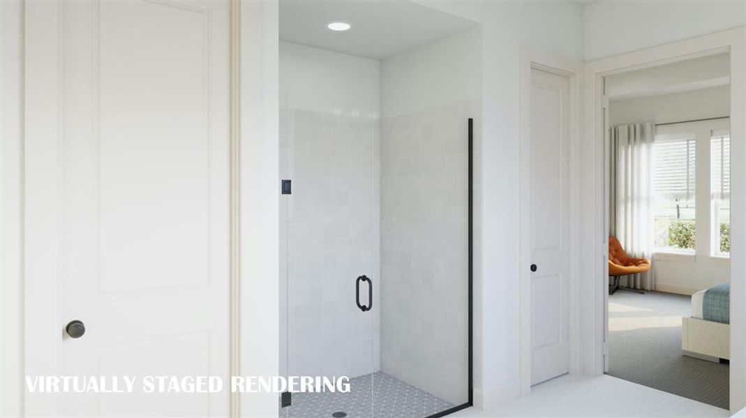 This owner's bath oversized walk in shower is the perfect place to start or end your day!  VIRTUALLY STAGED RENDERING