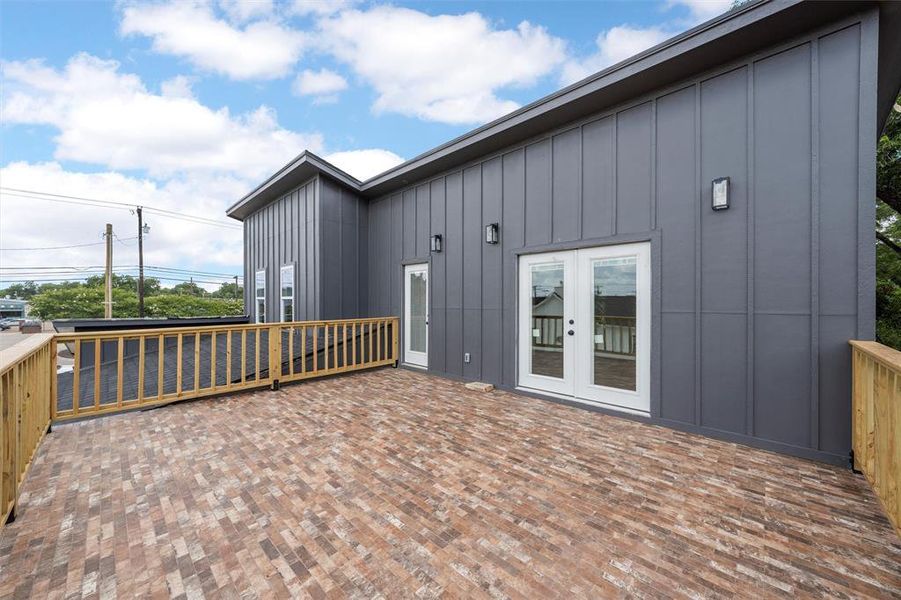 Wooden terrace with french doors Wooden terrace with french doors