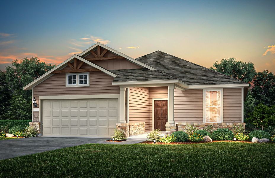 The Emory, a one-story home with 2-car garage, shown with Home Exterior 40