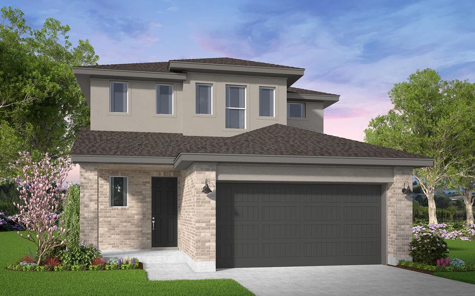 Representative exterior photo of a completed home built from the Hollins by Brookfield Residential in 40' Traditional Homes at Elyson, Katy, TX (Image 5).