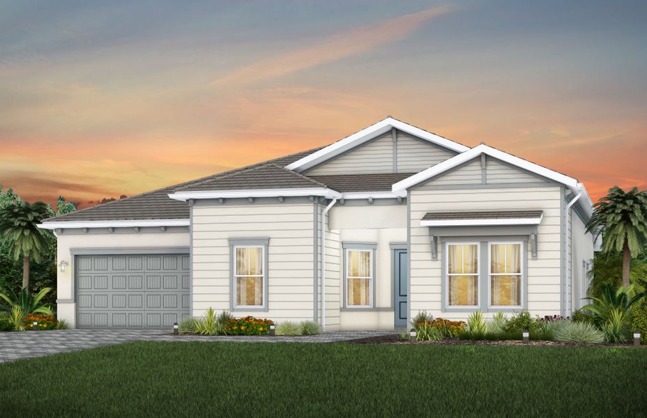 Front exterior of a new home in Avondale at Avenir, Palm Beach Gardens, FL, highlighting curb appeal (Image 2).