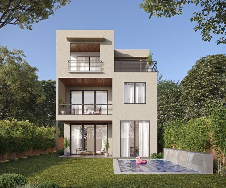 Back of house featuring a balcony, stucco siding, a lawn, and a patio Back of house featuring a balcony, stucco siding, a lawn, and a patio