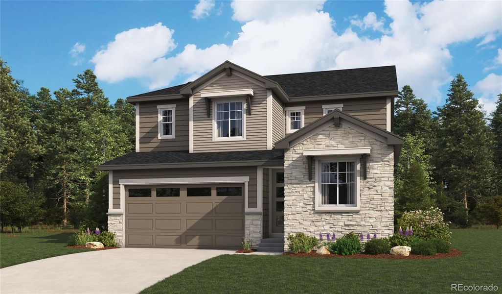 Front exterior of a new home in Buckley Yard, Aurora, CO, highlighting curb appeal (Image 4).