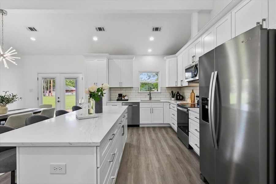 The abundance of countertop space provides multiple options for preparing, cooking and serving your favorite meals.