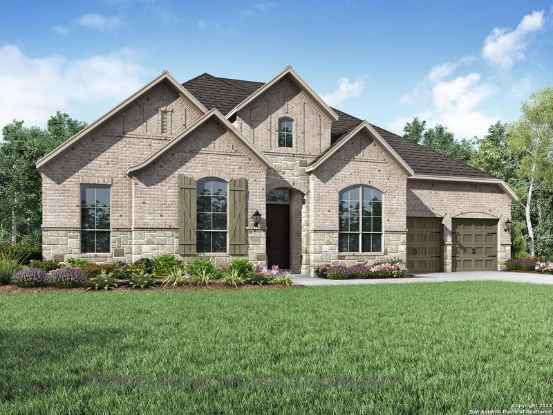 Front exterior of a new home in Esperanza, Boerne, TX, highlighting curb appeal (Image 1).