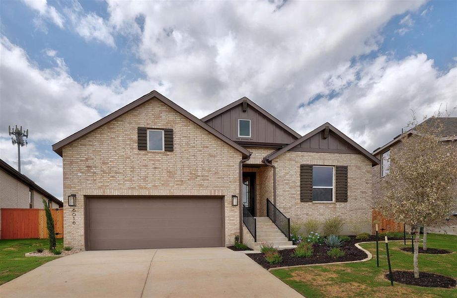 Front exterior of a new home in Parkside Peninsula, Georgetown, TX, highlighting curb appeal (Image 18). Front exterior of a new home in Parkside Peninsula, Georgetown, TX, highlighting curb appeal (Image 18).